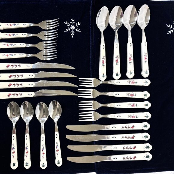 Pfaltzgraff “Snowy Village” 24 Pc Stainless Flatware Set Vintage - Picture 1 of 15